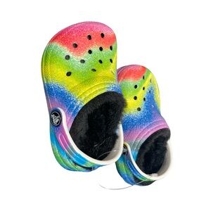 Crocs toddler fur lined Colorful Tie-Dye Clogs C7
